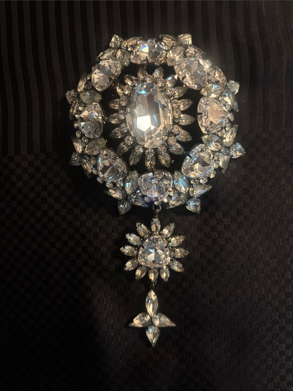 LAWRENCE VRBA Crystal Statement Brooch in Clear Silver-Tone